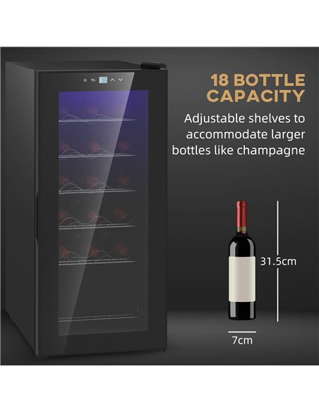 HOMCOM 50L Wine Cooler, 18 Bottles Freestanding Wine Fridge with Glass Door, LED Light, Temperature Control and Digital Touch Sc - pic 109244 | FastDaddyshop