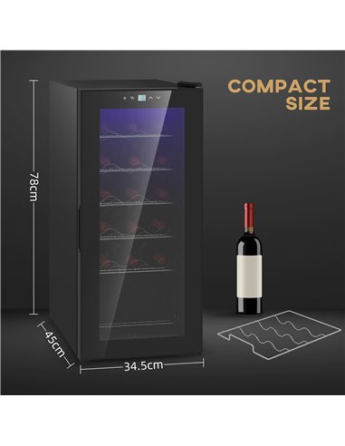 HOMCOM 50L Wine Cooler, 18 Bottles Freestanding Wine Fridge with Glass Door, LED Light, Temperature Control and Digital Touch Sc