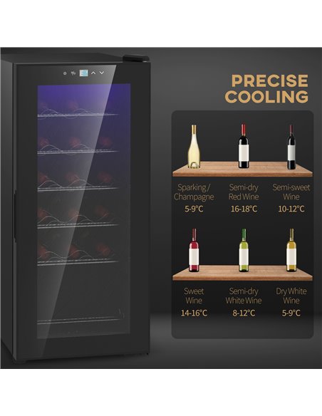 HOMCOM 50L Wine Cooler, 18 Bottles Freestanding Wine Fridge with Glass Door, LED Light, Temperature Control and Digital Touch Sc - pic 109246 | FastDaddyshop
