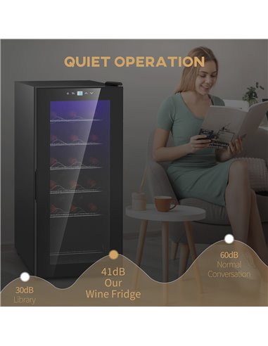 HOMCOM 50L Wine Cooler, 18 Bottles Freestanding Wine Fridge with Glass Door, LED Light, Temperature Control and Digital Touch Sc
