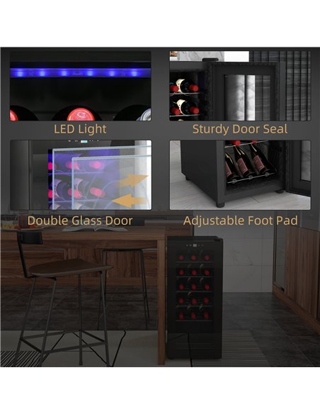 HOMCOM 50L Wine Cooler, 18 Bottles Freestanding Wine Fridge with Glass Door, LED Light, Temperature Control and Digital Touch Sc - pic 109249 | FastDaddyshop