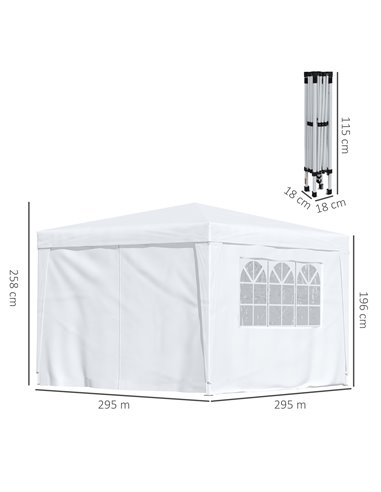 Outsunny 3mx3m Pop Up Gazebo Party Tent Canopy Marquee Waterp Resistant Free Storage Bag White