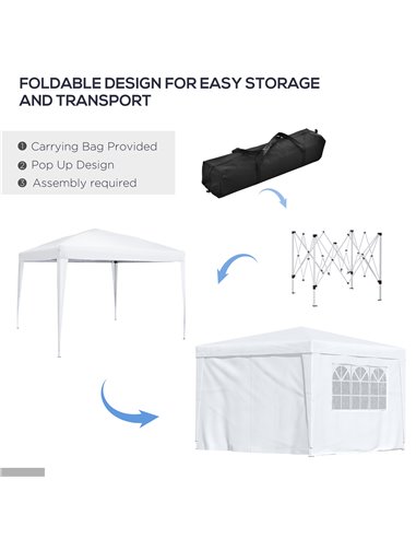 Outsunny 3mx3m Pop Up Gazebo Party Tent Canopy Marquee Waterp Resistant Free Storage Bag White