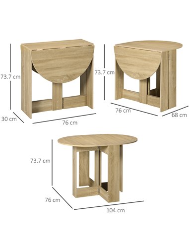 HOMCOM Space-saving Drop Leaf Table, Folding Dining Table for Small Space, Kitchen, Dining Room, Oak 835-319V00AK