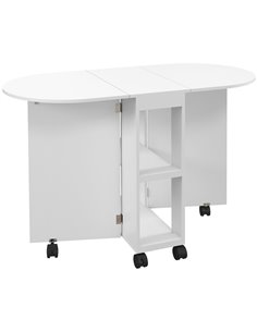 HOMCOM Four-Person Drop Leaf Dining Table, with Wheels - White 835-957V00WT