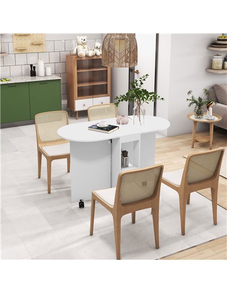 HOMCOM Four-Person Drop Leaf Dining Table, with Wheels - White 835-957V00WT - pic 109305 | FastDaddyshop