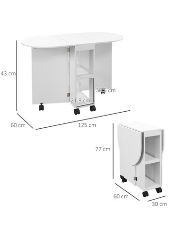 HOMCOM Four-Person Drop Leaf Dining Table, with Wheels - White 835-957V00WT