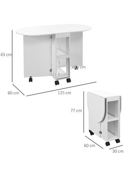 HOMCOM Four-Person Drop Leaf Dining Table, with Wheels - White 835-957V00WT - pic 109306 | FastDaddyshop