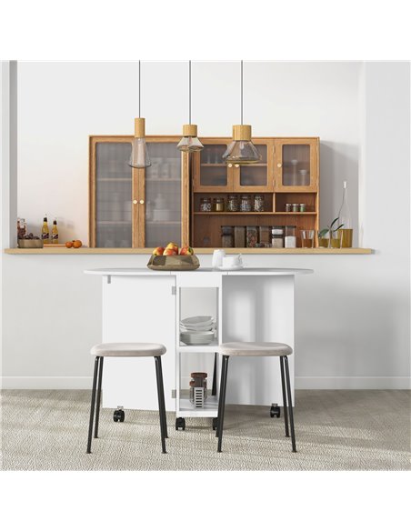 HOMCOM Four-Person Drop Leaf Dining Table, with Wheels - White 835-957V00WT - pic 109311 | FastDaddyshop