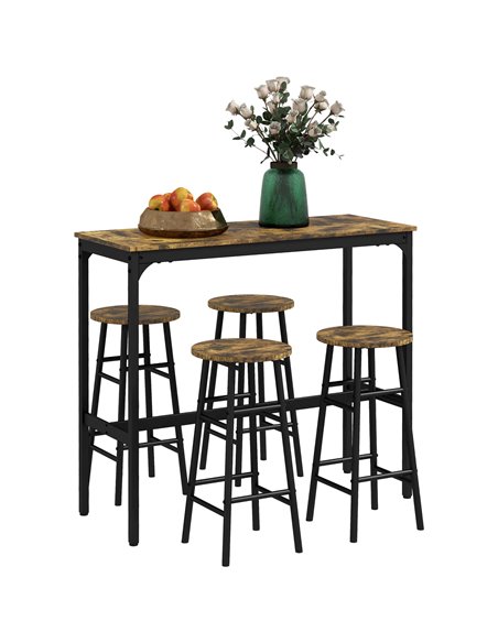 HOMCOM 5 Piece Bar Table Set with 4 Stools, Industrial Bar Table and Stool Set, Dining Table and Chair Set, Rustic Brown 83A-048 - pic 109313 | FastDaddyshop