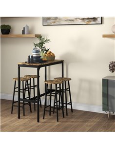 HOMCOM 5 Piece Bar Table Set with 4 Stools, Industrial Bar Table and Stool Set, Dining Table and Chair Set, Rustic Brown 83A-048 2
