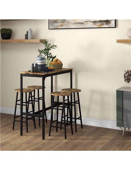 HOMCOM 5 Piece Bar Table Set with 4 Stools, Industrial Bar Table and Stool Set, Dining Table and Chair Set, Rustic Brown 83A-048 - pic 109314 | FastDaddyshop