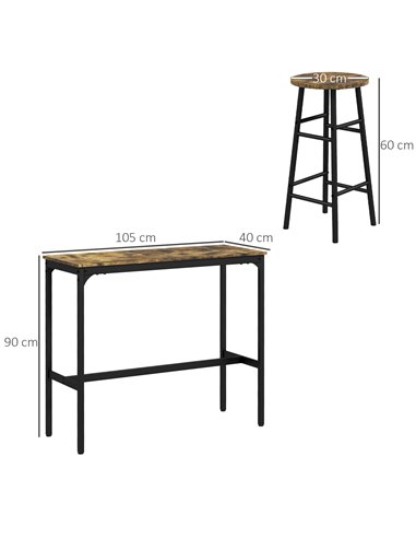HOMCOM 5 Piece Bar Table Set with 4 Stools, Industrial Bar Table and Stool Set, Dining Table and Chair Set, Rustic Brown 83A-048