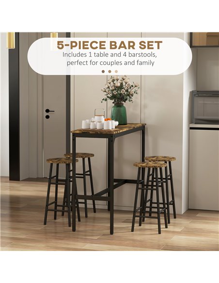 HOMCOM 5 Piece Bar Table Set with 4 Stools, Industrial Bar Table and Stool Set, Dining Table and Chair Set, Rustic Brown 83A-048 - pic 109316 | FastDaddyshop