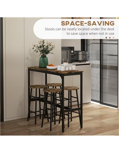 HOMCOM 5 Piece Bar Table Set with 4 Stools, Industrial Bar Table and Stool Set, Dining Table and Chair Set, Rustic Brown 83A-048