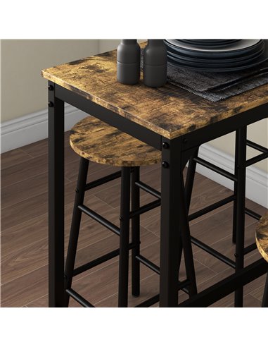 HOMCOM 5 Piece Bar Table Set with 4 Stools, Industrial Bar Table and Stool Set, Dining Table and Chair Set, Rustic Brown 83A-048