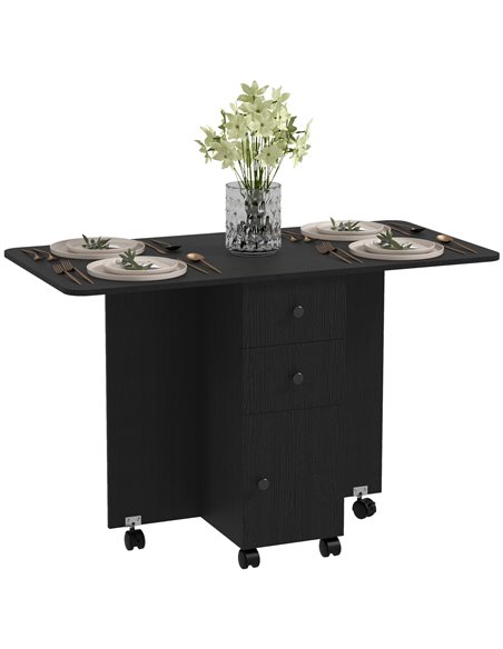 HOMCOM Multi-Storage Six-Person Drop Leaf Dining Table -  Distressed Black 835-679V80BK - pic 109331 | FastDaddyshop