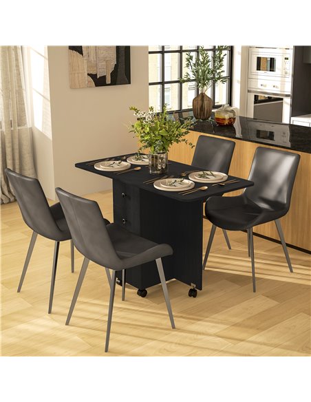 HOMCOM Multi-Storage Six-Person Drop Leaf Dining Table -  Distressed Black 835-679V80BK - pic 109332 | FastDaddyshop
