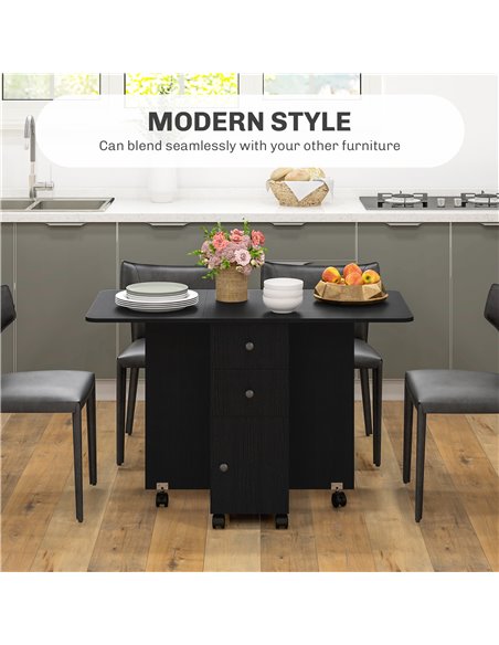 HOMCOM Multi-Storage Six-Person Drop Leaf Dining Table -  Distressed Black 835-679V80BK - pic 109334 | FastDaddyshop