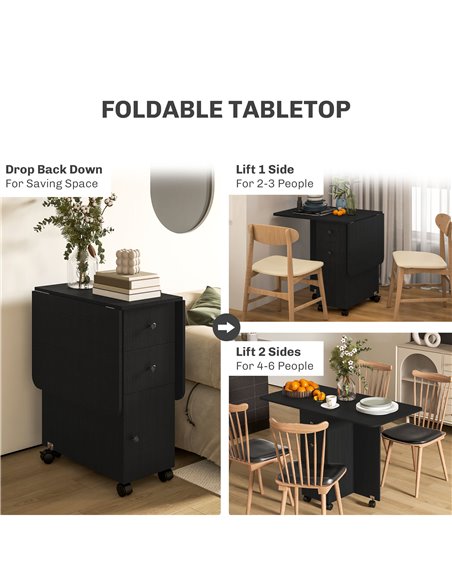 HOMCOM Multi-Storage Six-Person Drop Leaf Dining Table -  Distressed Black 835-679V80BK - pic 109335 | FastDaddyshop