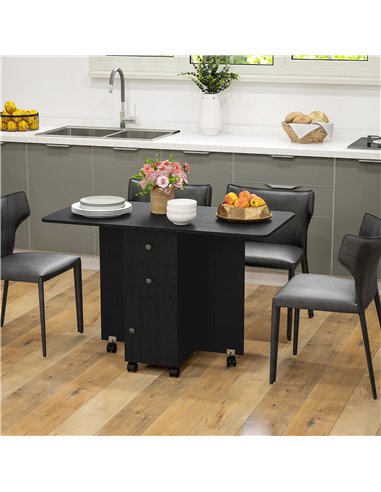 HOMCOM Multi-Storage Six-Person Drop Leaf Dining Table -  Distressed Black 835-679V80BK