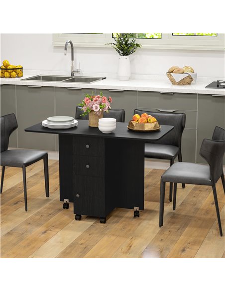 HOMCOM Multi-Storage Six-Person Drop Leaf Dining Table -  Distressed Black 835-679V80BK - pic 109338 | FastDaddyshop