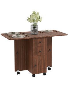 HOMCOM Multi-Storage Six-Person Drop Leaf Dining Table -  Distressed Brown 835-679V80BN