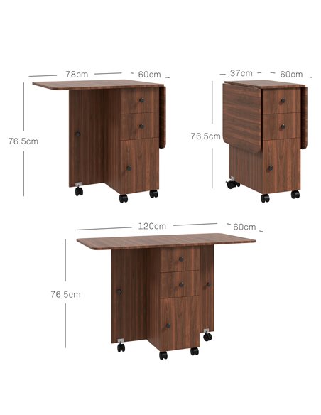 HOMCOM Multi-Storage Six-Person Drop Leaf Dining Table -  Distressed Brown 835-679V80BN - pic 109342 | FastDaddyshop