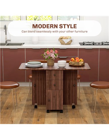 HOMCOM Multi-Storage Six-Person Drop Leaf Dining Table -  Distressed Brown 835-679V80BN