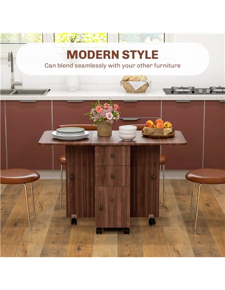 HOMCOM Multi-Storage Six-Person Drop Leaf Dining Table -  Distressed Brown 835-679V80BN - pic 109343 | FastDaddyshop