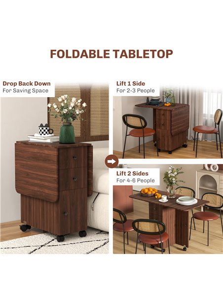 HOMCOM Multi-Storage Six-Person Drop Leaf Dining Table -  Distressed Brown 835-679V80BN - pic 109344 | FastDaddyshop