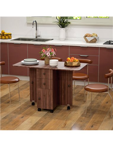 HOMCOM Multi-Storage Six-Person Drop Leaf Dining Table -  Distressed Brown 835-679V80BN