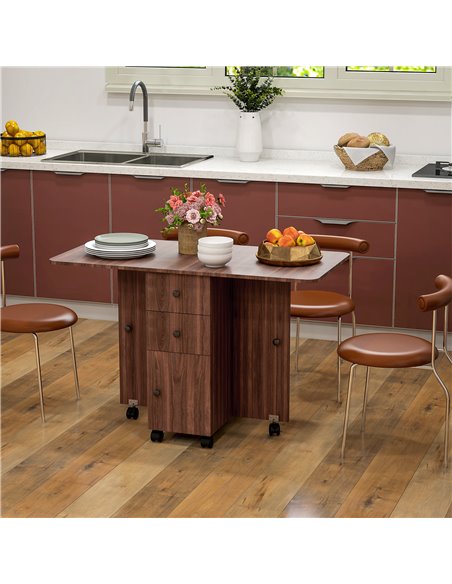 HOMCOM Multi-Storage Six-Person Drop Leaf Dining Table -  Distressed Brown 835-679V80BN - pic 109347 | FastDaddyshop