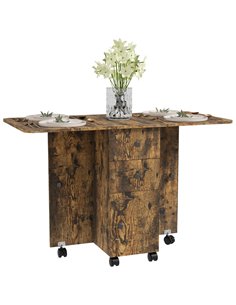 HOMCOM Multi-Storage Six-Person Drop Leaf Dining Table -  Rustic Brown 835-679V80RB