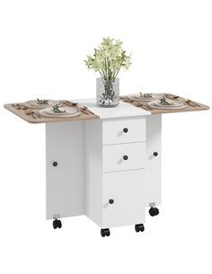HOMCOM Multi-Storage Six-Person Drop Leaf Dining Table -  Oak and White 835-679V80MX