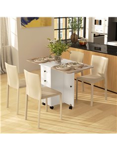 HOMCOM Multi-Storage Six-Person Drop Leaf Dining Table -  Oak and White 835-679V80MX 2