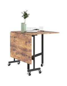 HOMCOM Six-Seater Drop-Leaf Dining Table, with Wheels - Brown Wood-Effect 83A-196V80RB