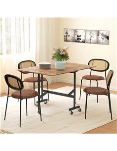 HOMCOM Six-Seater Drop-Leaf Dining Table, with Wheels - Brown Wood-Effect 83A-196V80RB 2