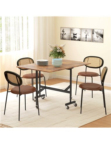 HOMCOM Six-Seater Drop-Leaf Dining Table, with Wheels - Brown Wood-Effect 83A-196V80RB