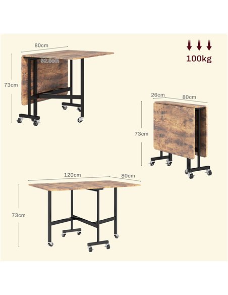 HOMCOM Six-Seater Drop-Leaf Dining Table, with Wheels - Brown Wood-Effect 83A-196V80RB - pic 109387 | FastDaddyshop