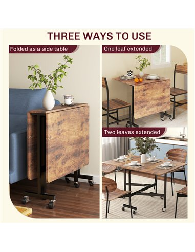 HOMCOM Six-Seater Drop-Leaf Dining Table, with Wheels - Brown Wood-Effect 83A-196V80RB