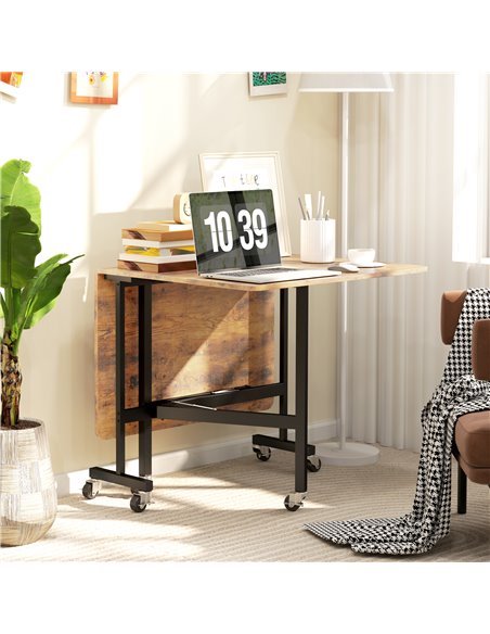 HOMCOM Six-Seater Drop-Leaf Dining Table, with Wheels - Brown Wood-Effect 83A-196V80RB - pic 109391 | FastDaddyshop