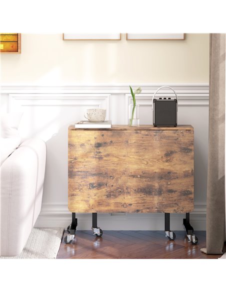HOMCOM Six-Seater Drop-Leaf Dining Table, with Wheels - Brown Wood-Effect 83A-196V80RB - pic 109392 | FastDaddyshop