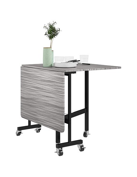 HOMCOM Mobile Drop Leaf Table, Folding Dining Table with 6 Wheels & Brakes, Kitchen Table for Small Spaces, Grey 83A-196V80GY - pic 109394 | FastDaddyshop