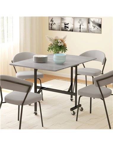 HOMCOM Mobile Drop Leaf Table, Folding Dining Table with 6 Wheels & Brakes, Kitchen Table for Small Spaces, Grey 83A-196V80GY