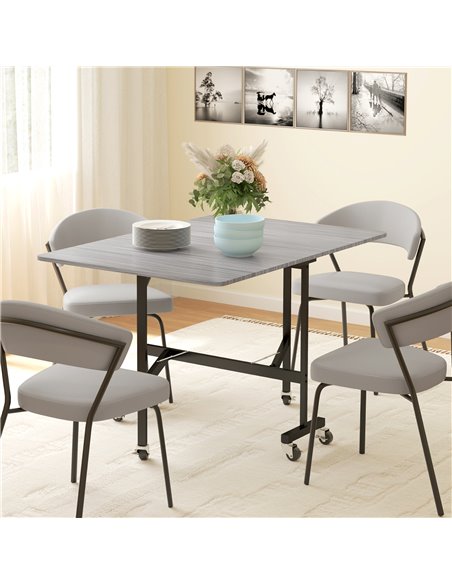 HOMCOM Mobile Drop Leaf Table, Folding Dining Table with 6 Wheels & Brakes, Kitchen Table for Small Spaces, Grey 83A-196V80GY - pic 109395 | FastDaddyshop