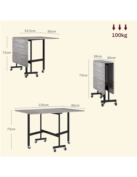 HOMCOM Mobile Drop Leaf Table, Folding Dining Table with 6 Wheels & Brakes, Kitchen Table for Small Spaces, Grey 83A-196V80GY - pic 109396 | FastDaddyshop