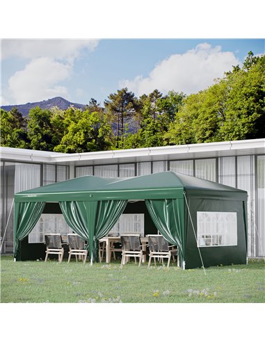 Outsunny 3 x 6m Garden Heavy Duty Water Resistant Pop Up Gazebo Marquee Party Tent Wedding Canopy Awning-Green