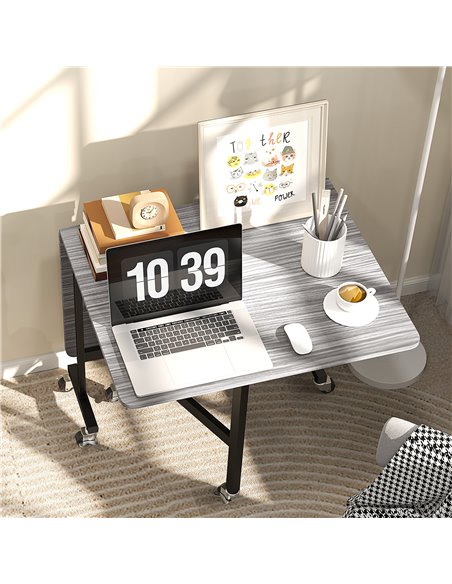 HOMCOM Mobile Drop Leaf Table, Folding Dining Table with 6 Wheels & Brakes, Kitchen Table for Small Spaces, Grey 83A-196V80GY - pic 109401 | FastDaddyshop