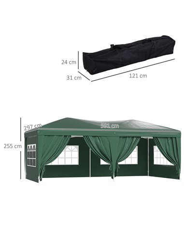 Outsunny 3 x 6m Garden Heavy Duty Water Resistant Pop Up Gazebo Marquee Party Tent Wedding Canopy Awning-Green